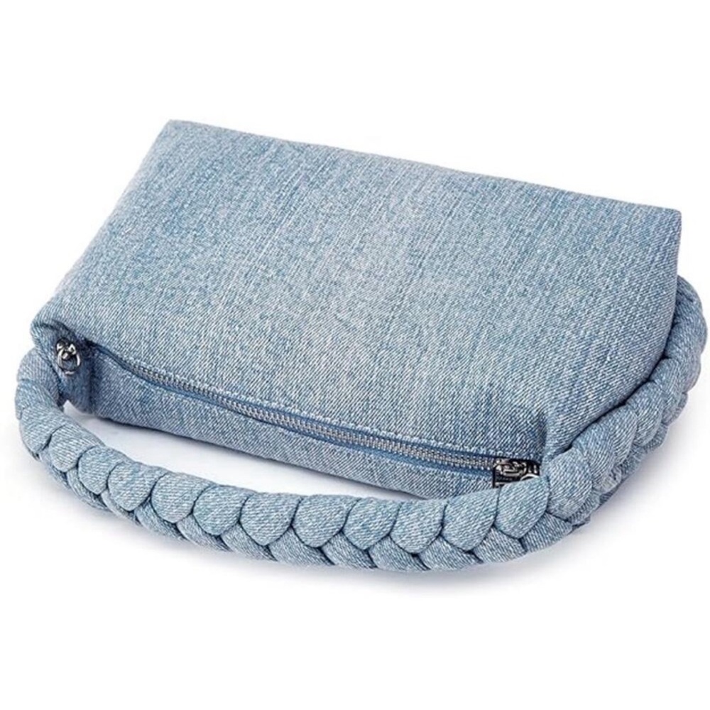 NWT Women Denim Vintage Jean Purse Woven Top Handle Lightweight Designer Chain - Picture 2 of 6
